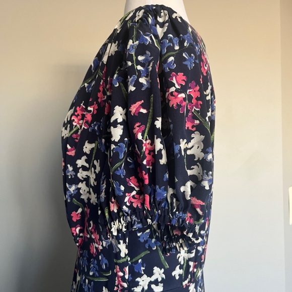 Lewit Dress 100% Silk Floral Garden A Line Navy Flounce Keyhole Cocktail Dress 6 - Picture 11 of 15